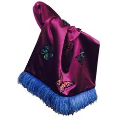 Nina Ricci Haute Couture Silk Shawl W Butterfly Appliques and Ostrich Feathers 3