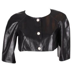 Chanel 9K$ New CC Pearl Buttons Black Leather Crop Jacket