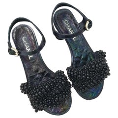 Chanel Black Pearl Slingback Sandals 