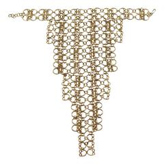 French Gilt Metal Oversized Space Age Drapery Bib Necklace Gilt Metal Links 3