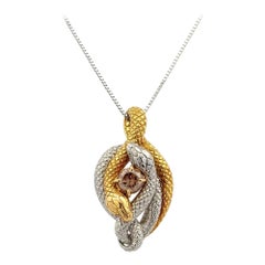 Vintage Snake Serpent Platinum and Gold Diamond Statement Pendant Necklace