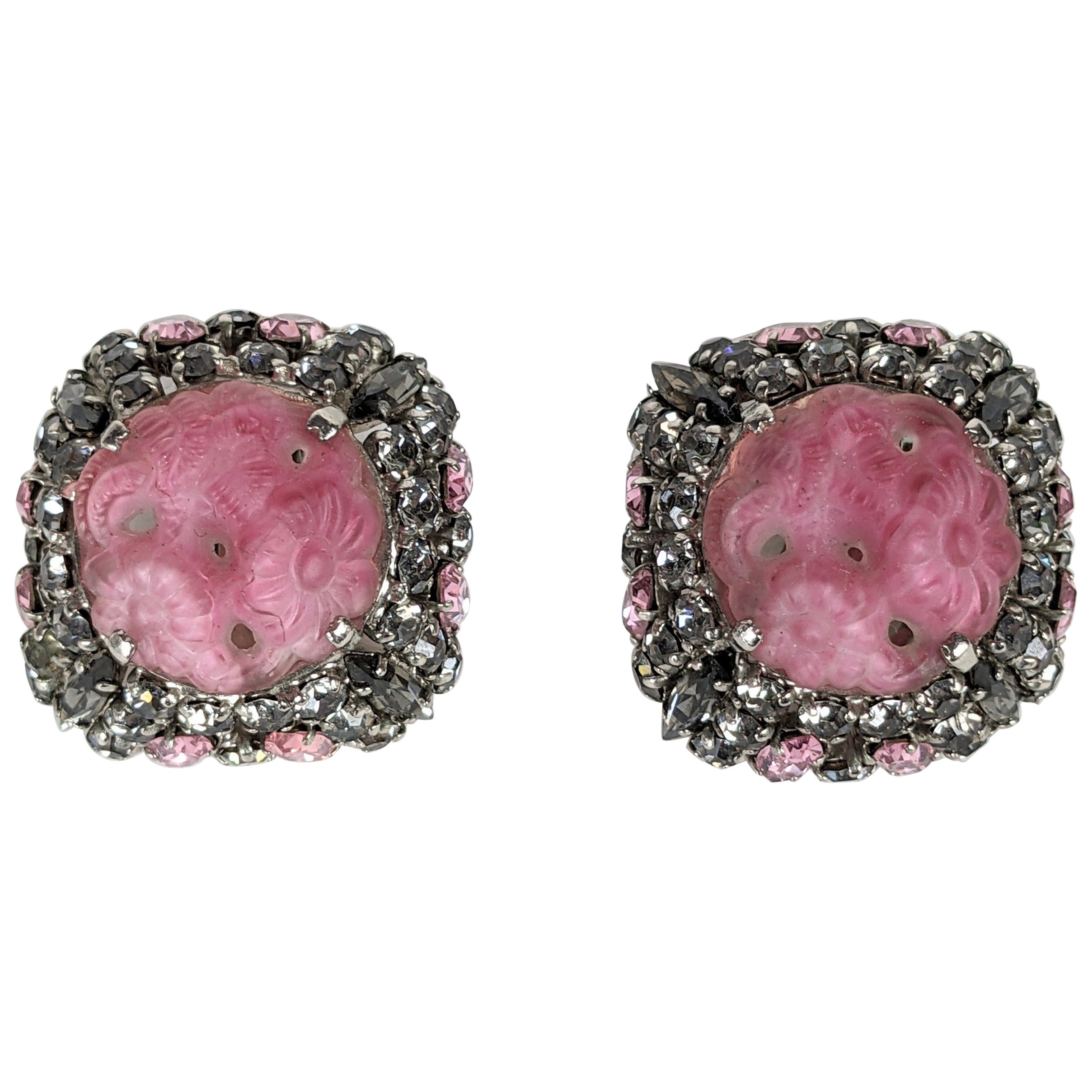 Roger Jean Pierre Molded Pate de Verre Earring For Sale