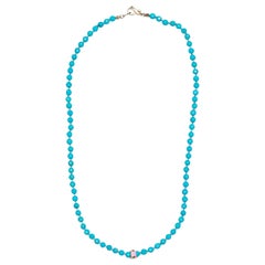40 Carat Diamond and Sleeping Beauty Turquoise Necklace in 14K Solid Gold