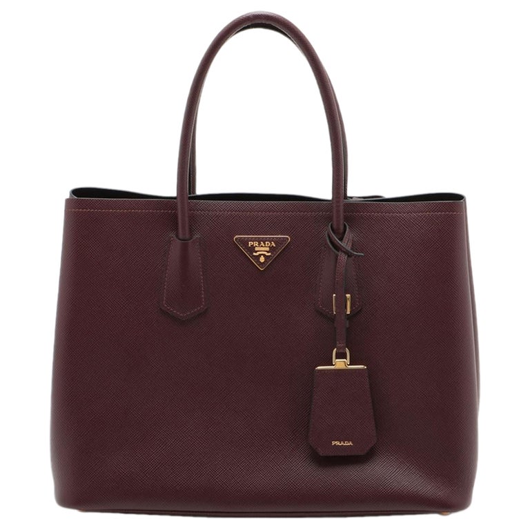 Prada Double Saffiano Leather Tote Bag Burgundy For Sale at 1stDibs