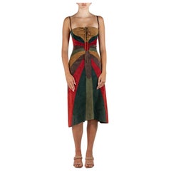 2002 Dolce & Gabbana Marrone Rosso Arancione Camoscio Farfalla Abito