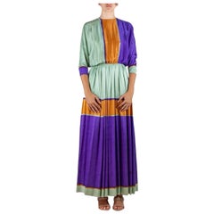 1970S Bill Blass Jewel-Tone Silk Charmeuse Boho Cocktail Or Day Dress