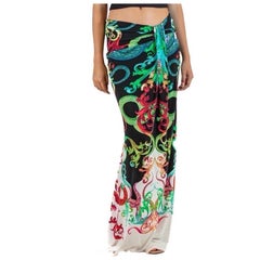 2000S Roberto Cavalli Poly/Lycra Jersey Low-Rise Gothic Snake Print Skirt With