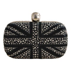 Used Alexander McQueen Suede Studded Britannia Skull Box Clutch Bag