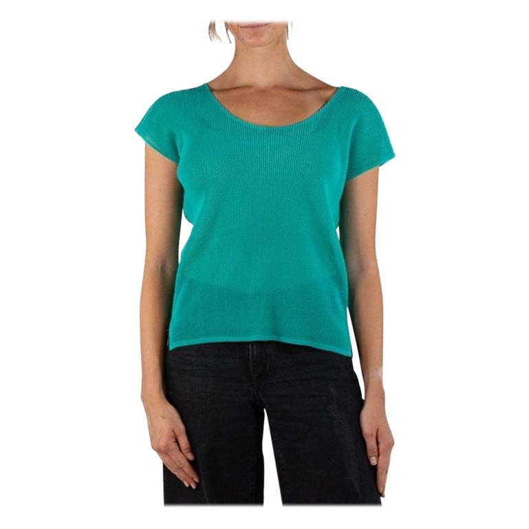 1990S Pleats Please Issey Miyake Top a rete in poliestere trasparente verde acqua in vendita
