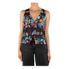 Vintage 1990S Nicole Miller Silk World Traveler Print Vest