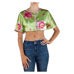 1990er Valentino Lime Green & Pink Seide Floral Runway Muster Top mit Blumenmuster