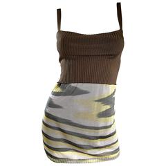 1990s Missoni 90s Vintage Mini Dress, Tunic Top, Or Skirt Zig Zag Brown + Yellow 4