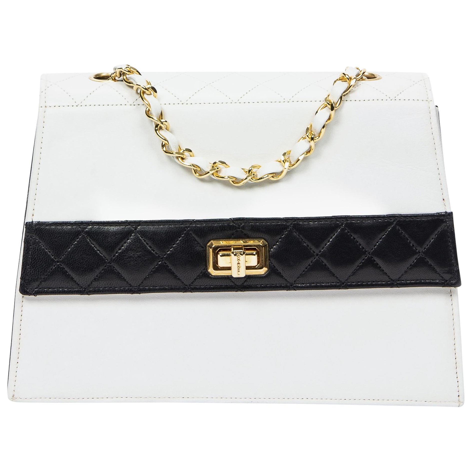 Chanel Rare 1989 Vintage Bicolor Flap Bag w/ Pouch For Sale