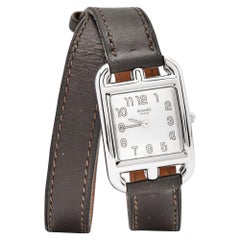 Hermes Silver Stainless Steel Leather Cape Cod CC1.210 Unisex Wristwatch 23 mm 