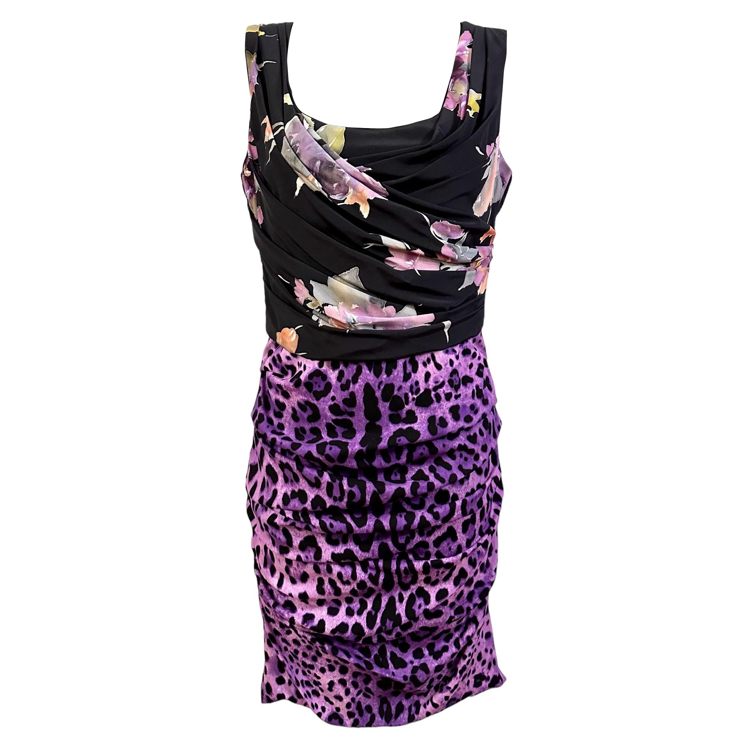 Dolce & Gabbana Floral and Animal Print Silk Dress For Sale