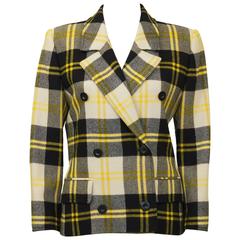 1990's Valentino Yellow Black and White Plaid Wool Blazer 12