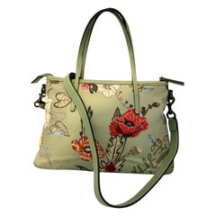  Gucci Kris Knight Flora Nylon Mint Green Orange Flower handbag + Shoulder Strap