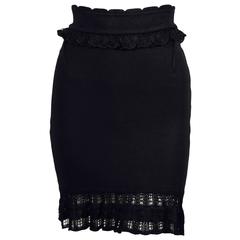 Azzedine Alaia black skirt with ruffled trim, 1990s