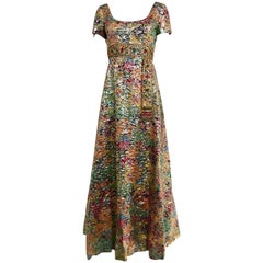 1960s Multi Color Metallic Silk Brocade Dress with Embellishment