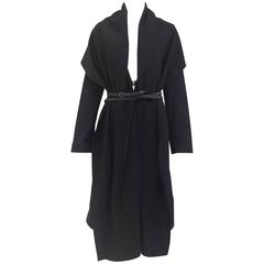 Margiela black wool crepe light coat with belt