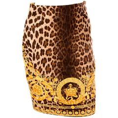 Gianni Versace A/W 1992 Leopard and Baroque Print Skirt
