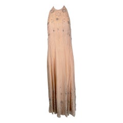 Jean-Louis Scherrer Couture Abito da sera con perline e collo a farfalla in seta rosa anni '70