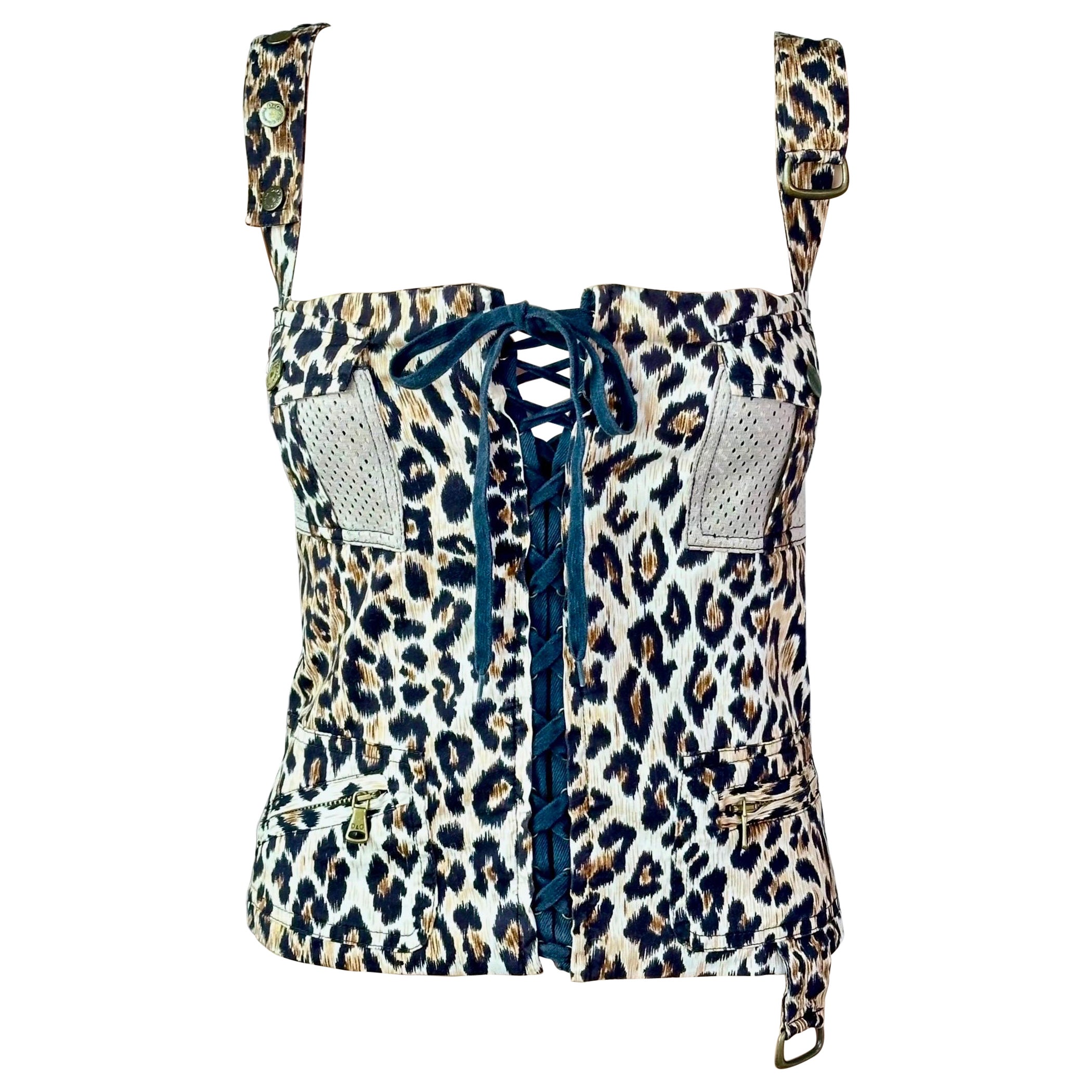 D&G by Dolce & Gabbana Corsé de encaje Top con estampado de leopardo en venta