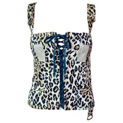 D&G by Dolce & Gabbana Corset Lace Up Leopard Print Crop Top