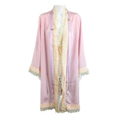 Antique Art Deco Silk Crepe Lace Trimmed Dressing Robe