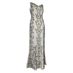 1960s Hong Kong Beaded White Silk Crepe Fishtail Wedding Gown