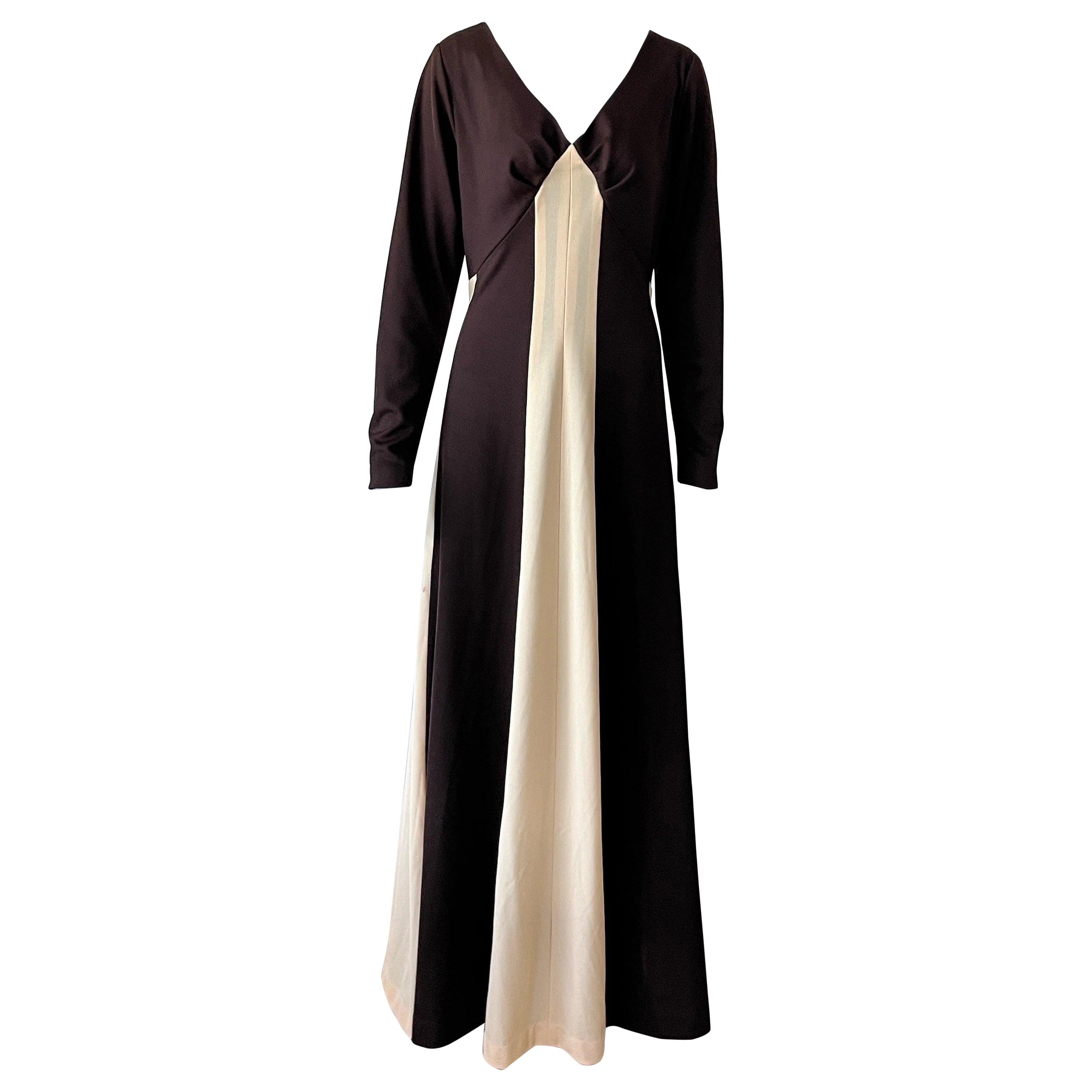 VINTAGE 1970S 2 TONE Panelled Maxi Dress For Sale
