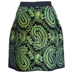 Marc Jacobs Black and Green Paisley Metallic Jacquard Skirt (10US)