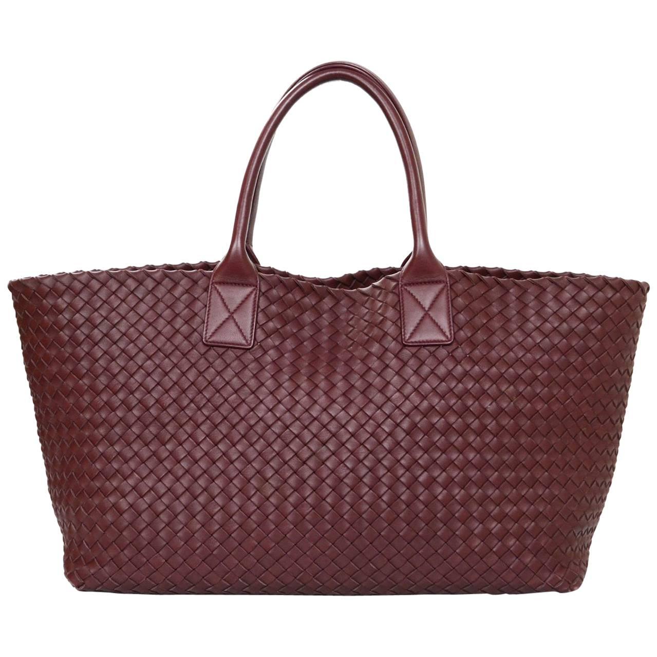 Bottega Veneta Barolo Burgundy Hand Woven Leather Medium Cabat Tote Bag $7, 000