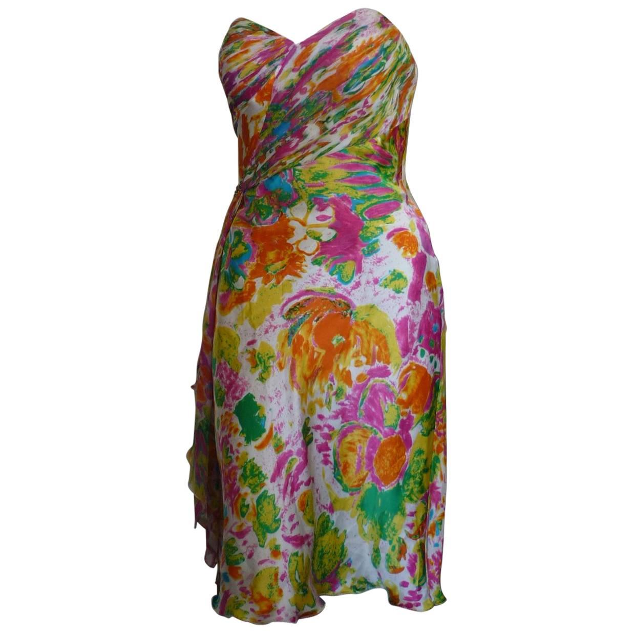 Beautiful 1980s Diane Freis Strapless Silk Embellished Dress (6 US)