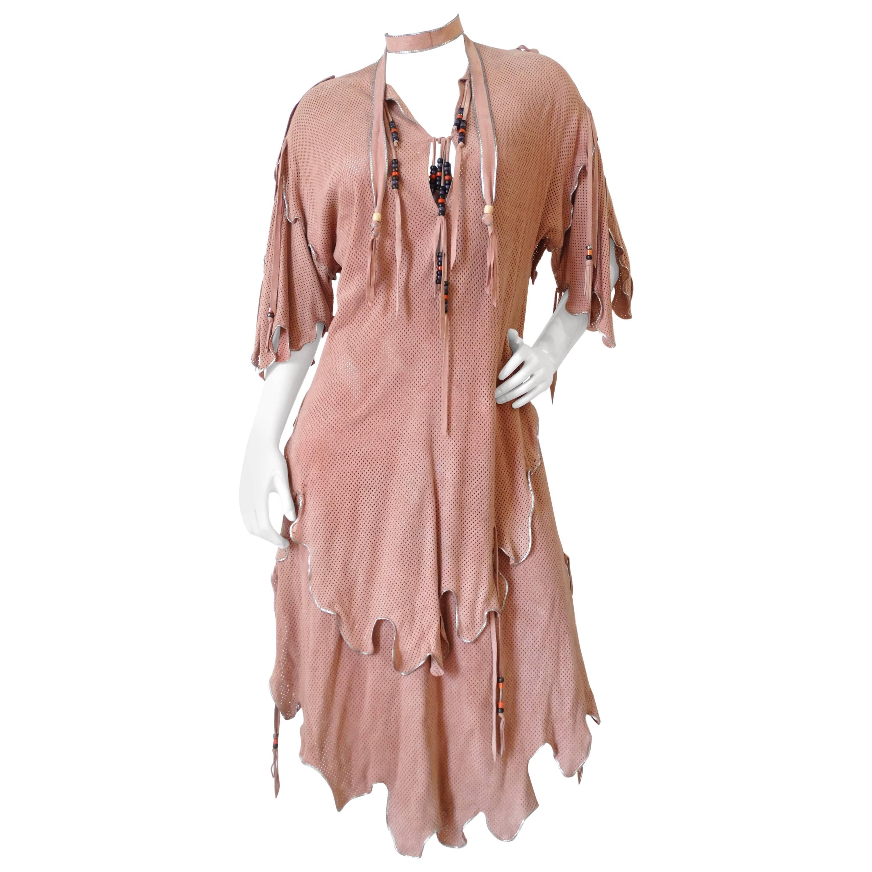 1970's North Beach Leather Perforated Fringe Dress
