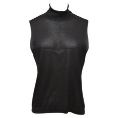 HERMES Black Silk Knit Sweater Top Sleeveless Turtleneck Sz M Vintage
