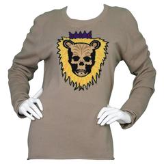 Lucien Pellat-Finet Tan Cashmere Lion Skull Sweater sz L 12