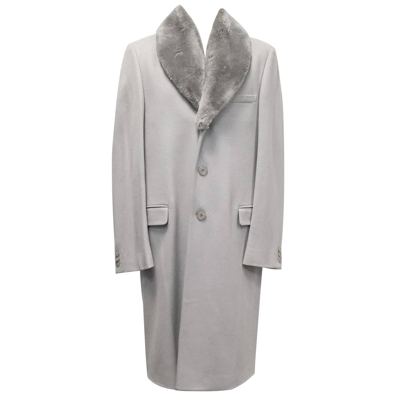 Gianni Versace Grey Coat with Castorino Fur Collar For Sale