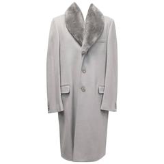 Gianni Versace Grey Coat with Castorino Fur Collar