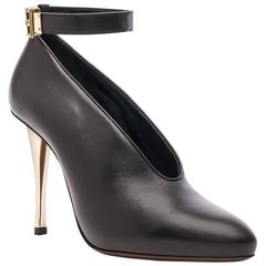 Lanvin NEW Black Leather Gold Buckle Evening Cocktail Metal Heels in Box