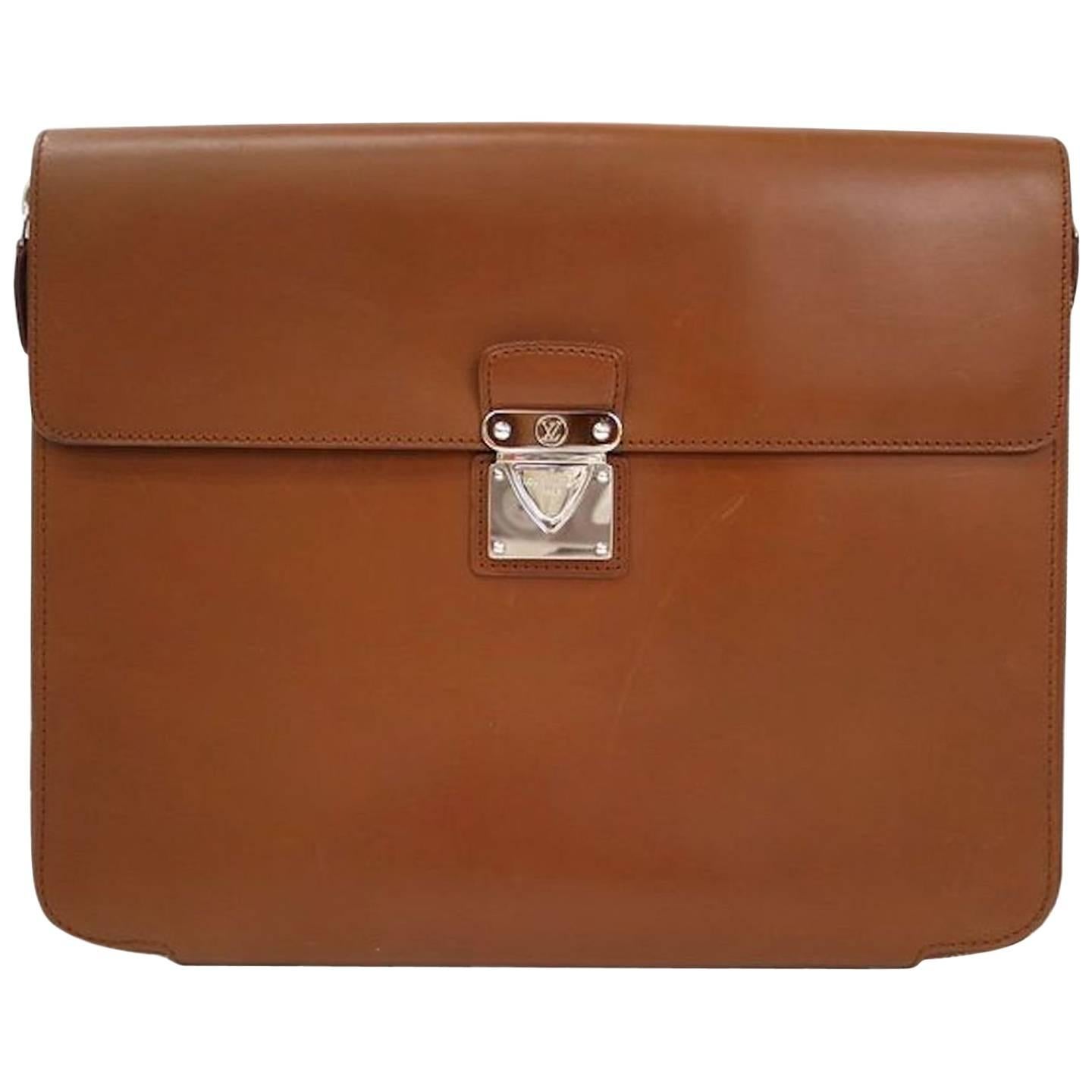 Louis Vuitton Cognac Leather Silver Men's Travel Attache Tech Business Case Bag