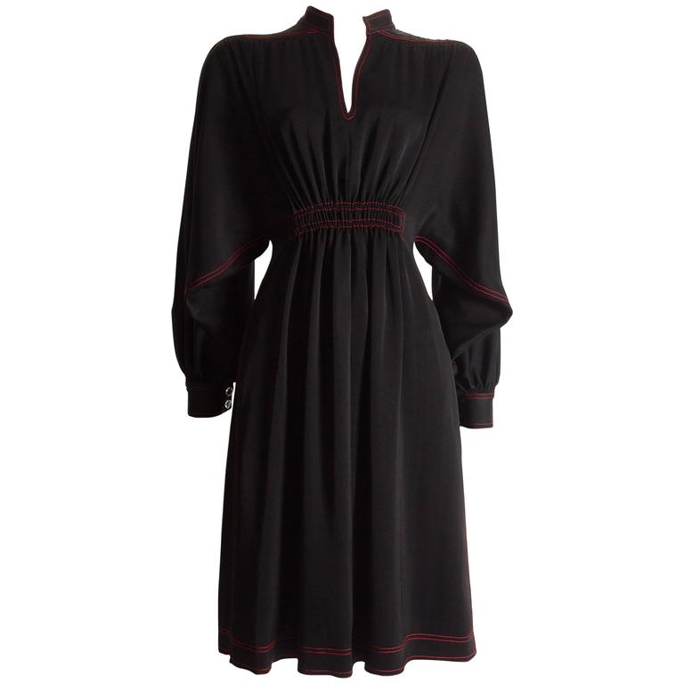 Jean Muir black silk evening dress, circa 1972 at 1stDibs