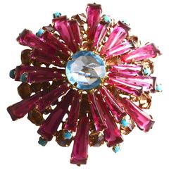 Vintage 1960s Pink Oversized Schreiner Brooch / Pendant