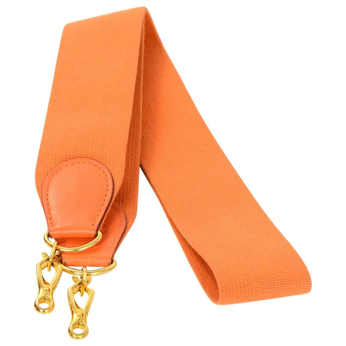 Hermes Orange Canvas and Leather Bag Strap for Kelly at 1stDibs