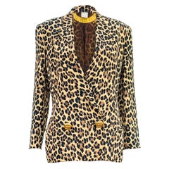 Gianni Versace 1992 Runway Leopard Print Silk Blazer size 40