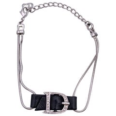 Christian Dior Silber Metall D Schnalle Kristalle Logo-Armband