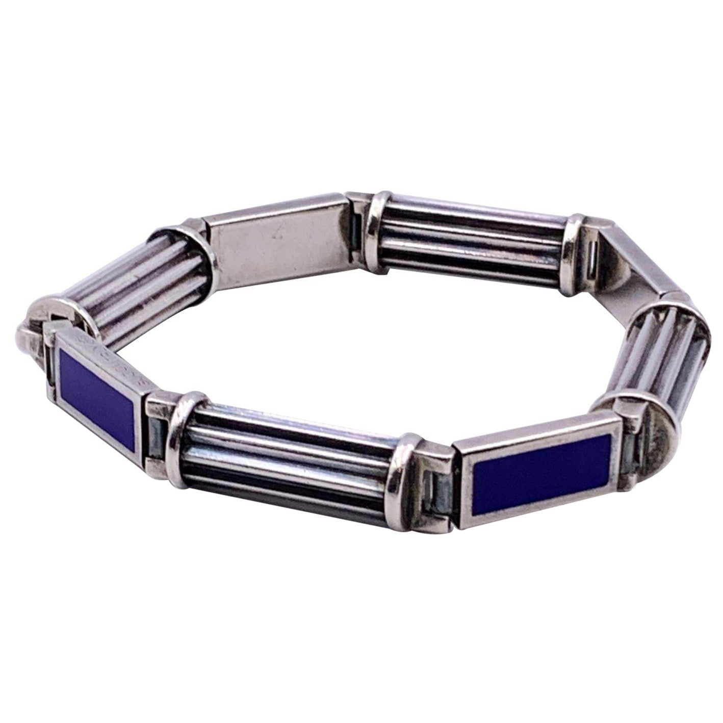 Gucci Vintage Sterling Silver 925 Blue Enamel Bracelet Bangle
