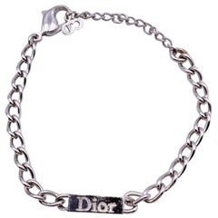 Christian Dior Silver Metal Chain Link Logo Bracelet