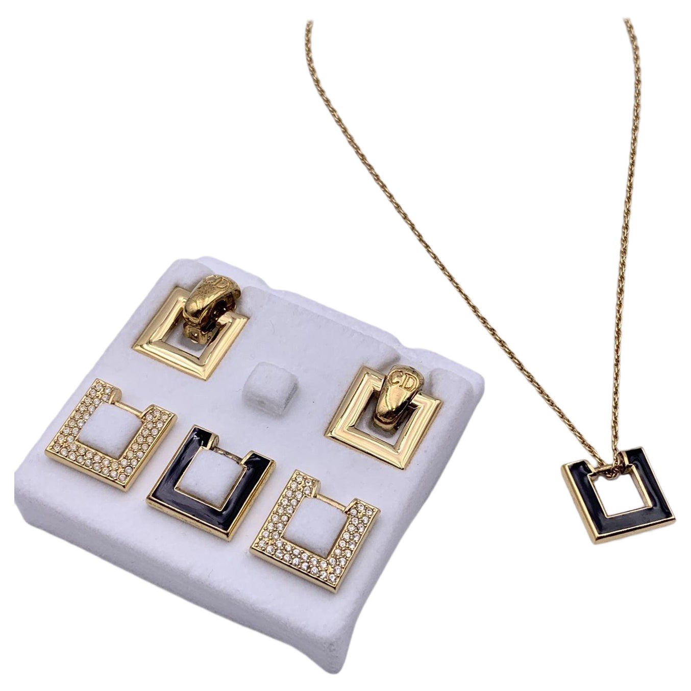 Christian Dior Vintage Intercheangeable Jewelry Necklace Earrings Set For Sale