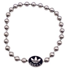 Gucci x Adidas Pulsera de cadena de bolas con logotipo de plata de ley 925